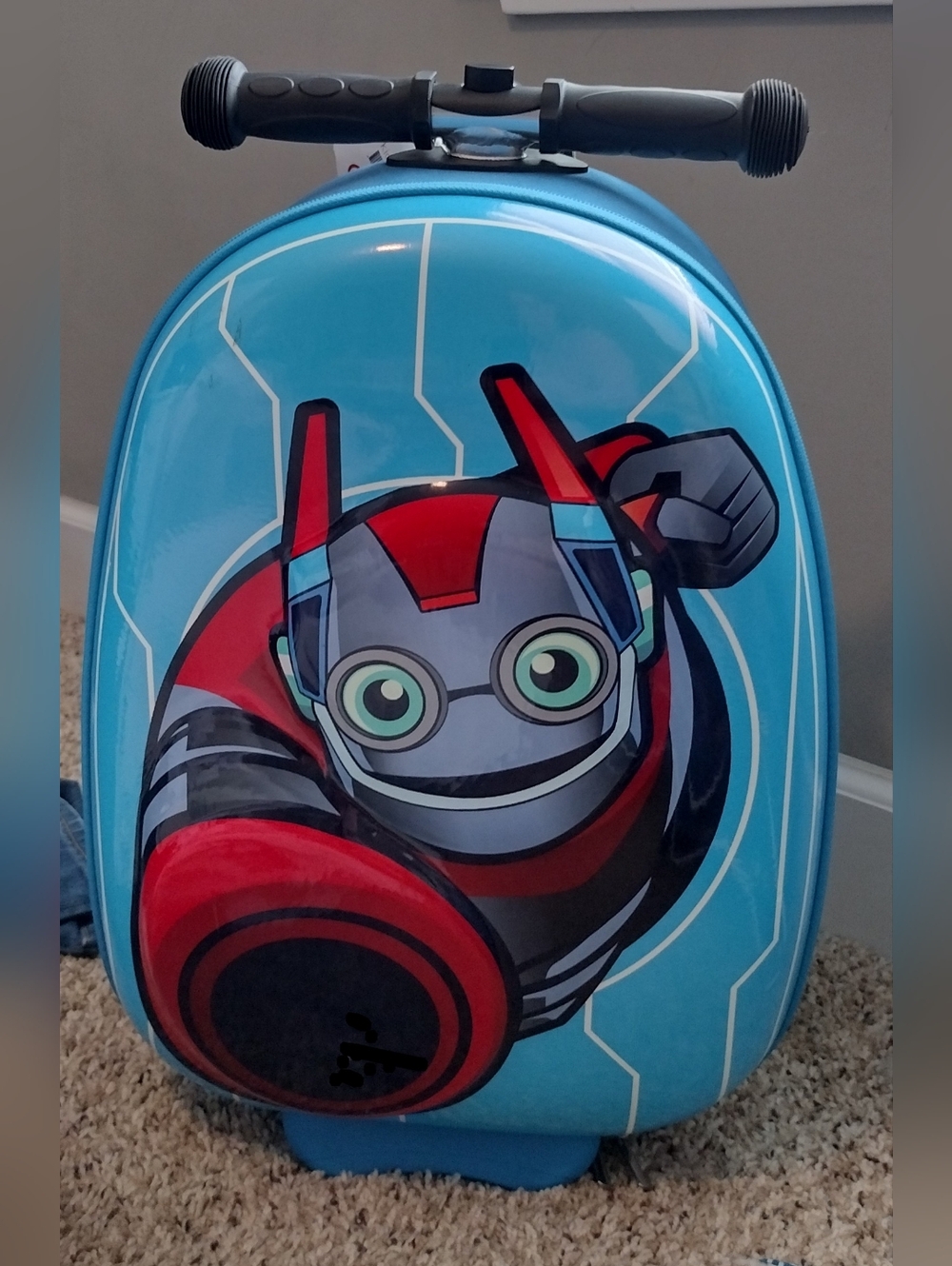 Kiddietotes Hardshell Rolling Scooter Suitcase with Cartoon Robot Graphic